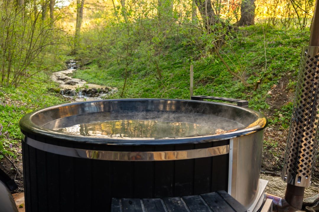 Hot tub with mountain views at Whitepod in Switzerland